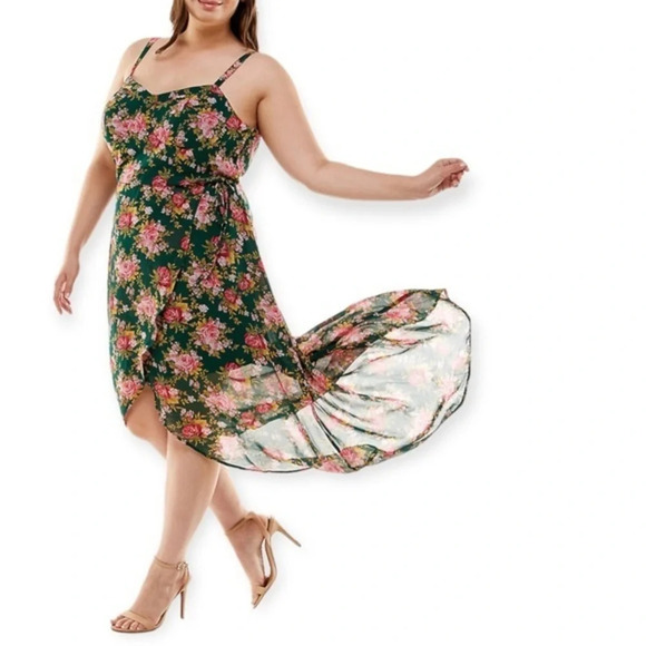 Lily Rose Juniors' Plus Size Lily Rose High-Low Floral Midi Dress size XXL - Picture 3 of 11